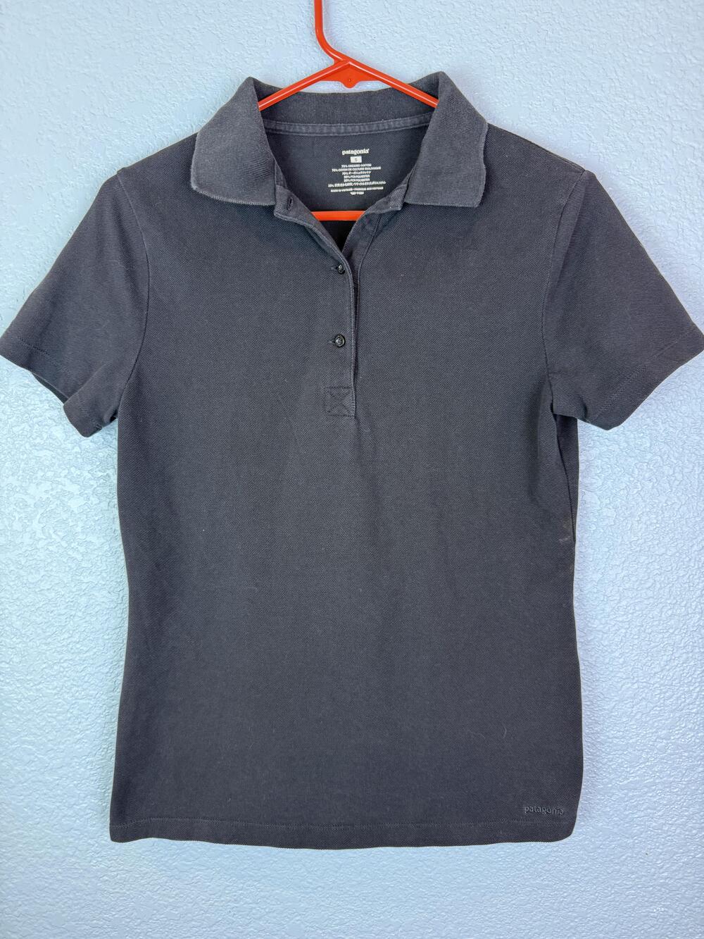 Patagonia Polo Shirt Womens Small Black Organic Cotton PCR Recycled Sustainable